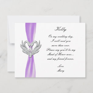 Invitation Cygnes en argent violet Ribbon Maid Of Honor Card