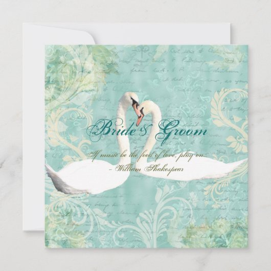 Invitation Cygnes floraux vintages bleus (Devant)