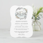 Invitation Cygnes mariages Elégante aquarelle Florale (Debout devant)