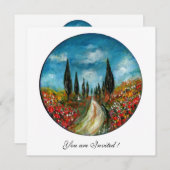 Invitation CYPRÈS ET COQUELICOTS EN TOSCANE, rouge bleu (Devant / Derrière)