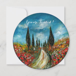 Invitation CYPRÈS ET POPIERS EN TOSCANE, bleu rouge