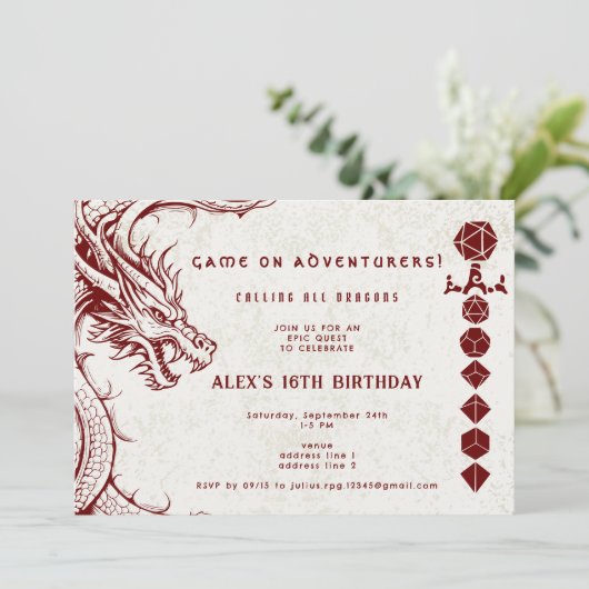 Invitation D20 Dice Celtic Dragon MDN RPG DM Gamer Anniversai (Debout devant)