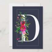Invitation D Monogramme Dernière Initiale Moderne Bleu Floral (Dos)