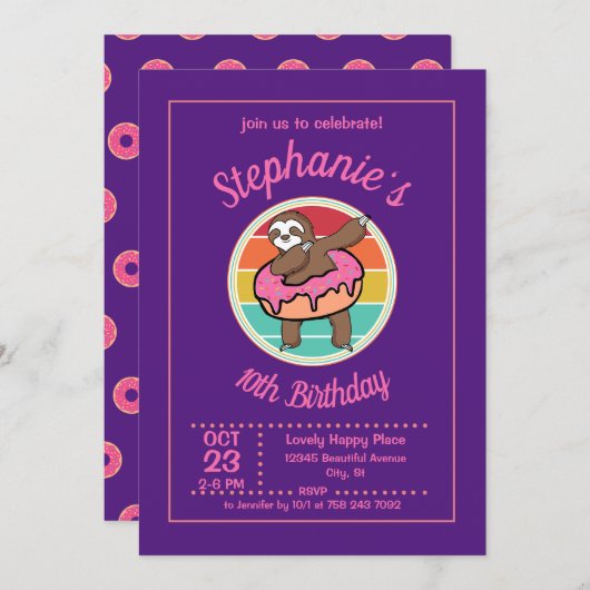 Invitation Dabbing Slowith Donut fête d'anniversaire (Devant / Derrière)