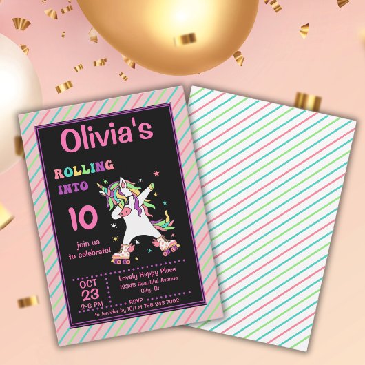 Invitation Dabbing Unicorn Roller Patinage Anniversaire Fête 