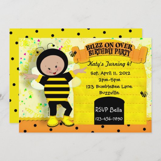 Invitation d'abeille d'anniversaire (Devant / Derrière)