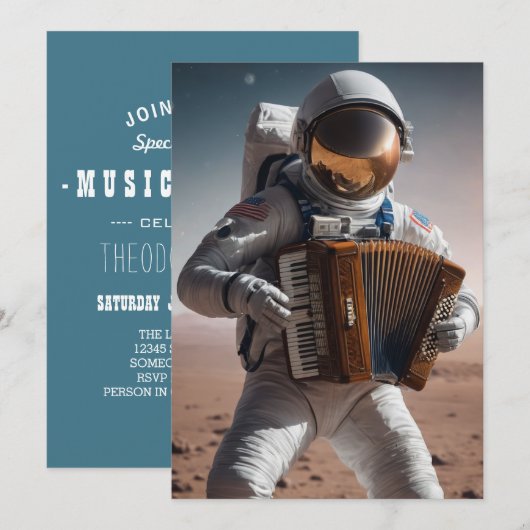 invitation d'accordéon astronaute (Devant / Derrière)