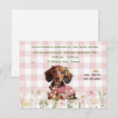Invitation Dachshund Carreaux Roses (Devant / Derrière)