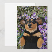 Invitation Dachshund couché dans des fleurs violettes (Devant / Derrière)