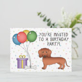Invitation Dachshund Dachshund, manteau rouge lisse - Anniver (Debout devant)