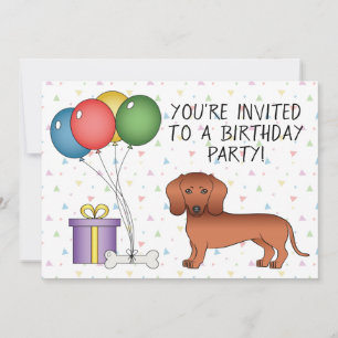 Invitation Dachshund Dachshund, manteau rouge lisse - Anniver