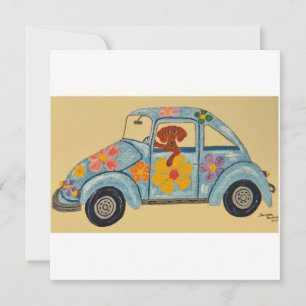 Invitation Dachshund dans une voiture hippie