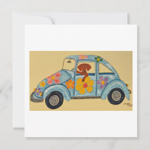Invitation Dachshund dans une voiture hippie