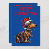 INVITATION "DACHSHUND ENROULÉ DANS DES GUIRLANDE DE NOËL" (Devant / Derrière)