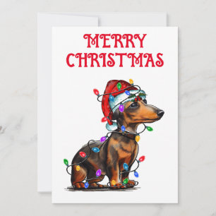INVITATION "DACHSHUND ENROULÉ DANS DES GUIRLANDES DE NOËL"