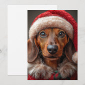 Invitation Dachshund festif en tenue de Père Noël (Devant / Derrière)