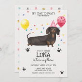Invitation  Dachshund laisse Pawty Chien Anniversaire Invitat (Devant / Derrière)