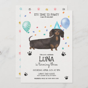 Invitation  Dachshund Lets Pawty Chien Anniversaire Invitatio