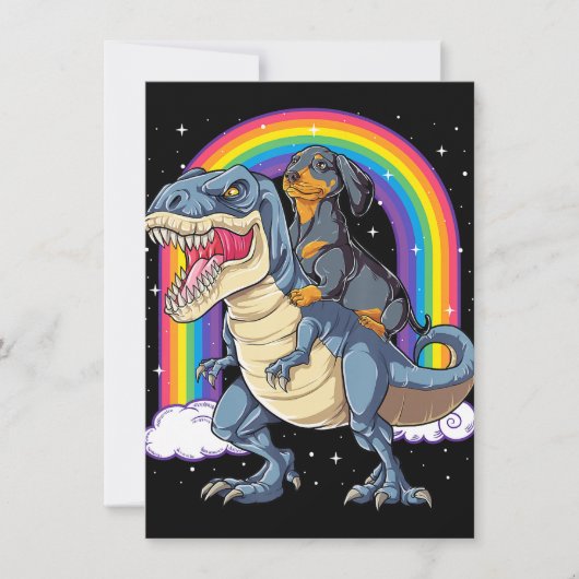Invitation Dachshund Riding Dinosaur T Rex Don Boys Kids Me (Devant)