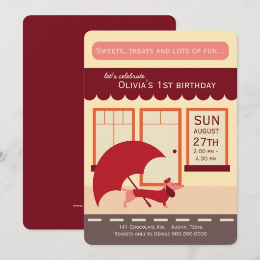 Invitation Dachshund Shopping Anniversaire Bash (Devant / Derrière)