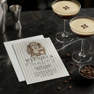 Invitation Dachshund Weenies et Martinis dessinés à la main