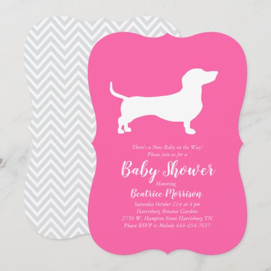 Invitation Dachshund Wiener Chien Baby shower fille rose (Devant / Derrière)