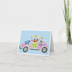 Invitation Dachshunds hippies dans leur voiture d'amour Flowe