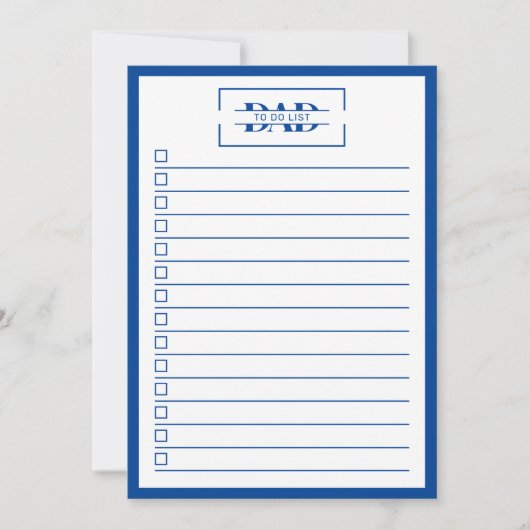 Invitation Dad Modern Blue Monogram 5" x 7" To Do List (Devant)