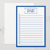 Invitation Dad Modern Blue Monogram 5" x 7" To Do List (Devant / Derrière)