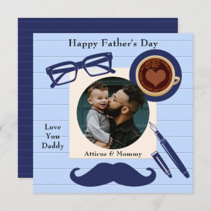 Invitation Daddy Blue Mustache café Happy Fête des pères Card