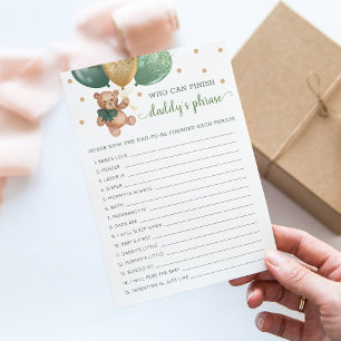 Invitation Daddy's Phrase Jeu Baby shower Teddy Bear Card