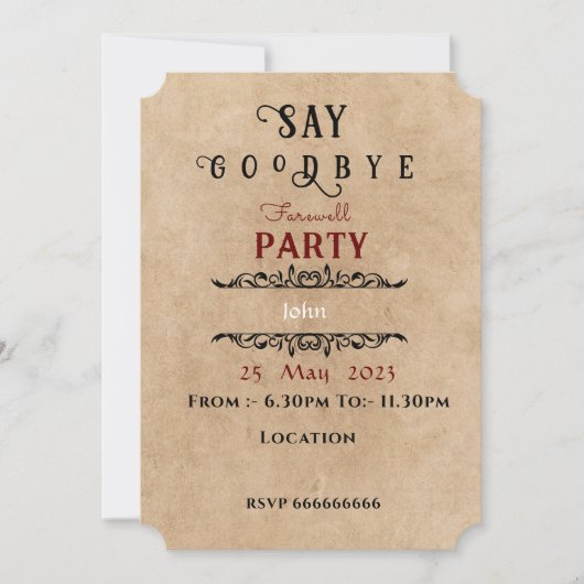 Invitation d'adieu (Devant)