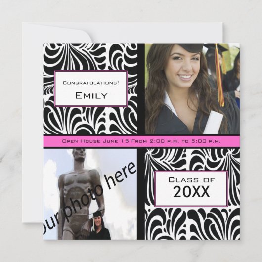 Invitation d'adieu à Black Swirl Graduation (Devant)