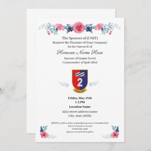 Invitation d'adieu du conjoint militaire Télécharg (Devant / Derrière)