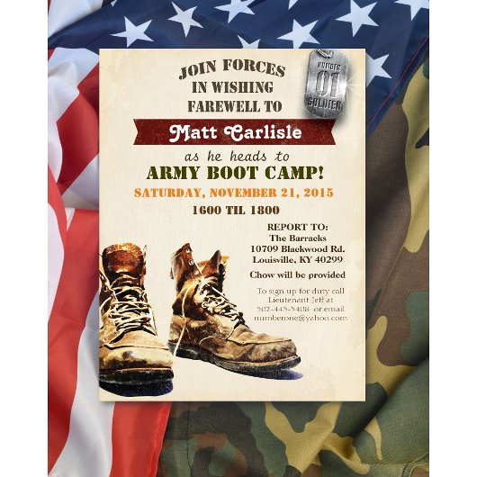 Invitation d'adieu militaire départ Boot Camp