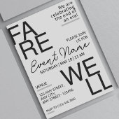 Invitation d'adieu moderne noir et gris neutre