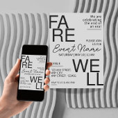 Invitation d'adieu moderne noir et gris neutre