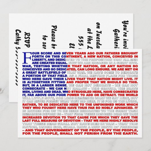 Invitation d'adresse de Gettysburg (Devant / Derrière)