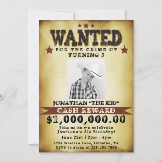 Invitation d'affiche recherchée pour cowboy d'anni (Devant)