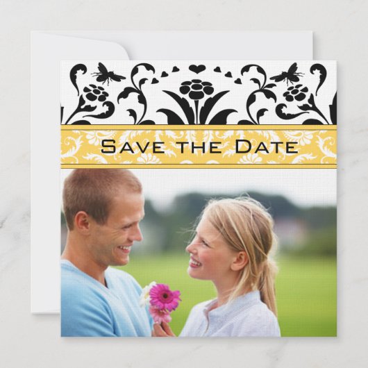 Invitation Daffodil Black Bubble Bee Damask Enregistrer la da (Devant)
