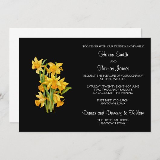 Invitation Daffodil Jaune Mariage Floral (Devant / Derrière)