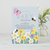 Invitation Daffodil Papillon Bee Floral Baby shower Drive-by (Debout devant)