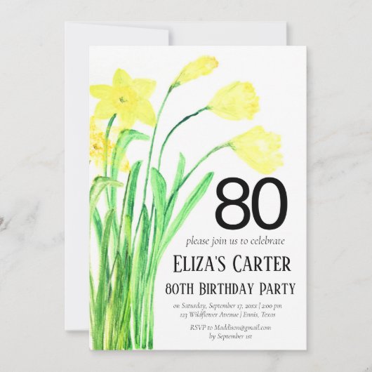 Invitation Daffodile Boho rustique 80ème Anniversaire Floral  (Devant)