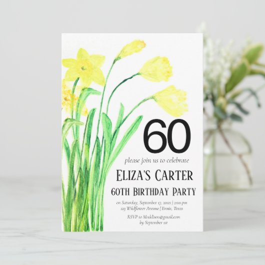 Invitation Daffodile de Boho rustique 60e Anniversaire floral (Debout devant)