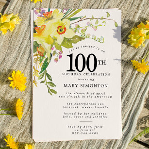 Invitation Daffodile jaune Boho rustique 100e anniversaire