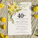 Invitation Daffodile jaune Boho rustique 40e anniversaire<br><div class="desc">De beaux arrangements floraux printaniers présentent des jonquilles jaunes et blanches. La verdure et les tiges de jonquilles assorties lui confèrent une ambiance boho moderne. Le dos de l'invitation du 40e anniversaire est jaune ensoleillé et lumineux. Un choix parfait pour une fête d'anniversaire de printemps.</div>