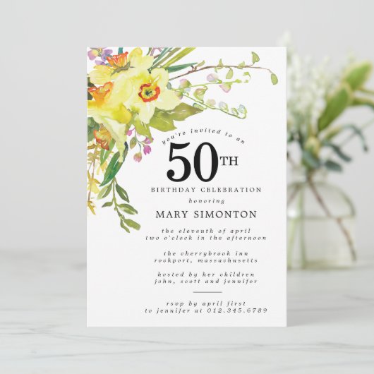 Invitation Daffodile jaune Boho rustique 50e anniversaire (Debout devant)