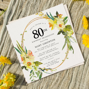 Invitation Daffodile jaune Boho rustique 80e anniversaire