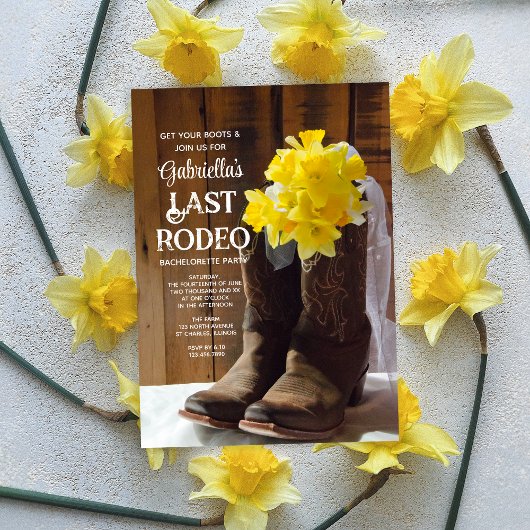 Invitation Daffodiles et bottes Dernier Rodéo Bachelorette Pa