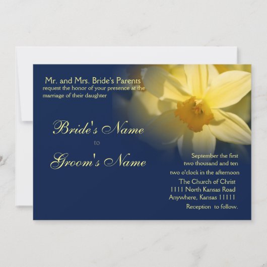 Invitation Daffodiles Floral Mariage Navy (Devant)